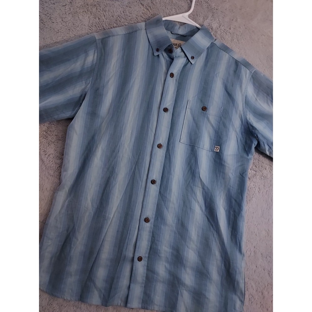 Duck Camp Shirt Mens Medium Striped Blue Outdoor Casual Pockets Woven Nature M